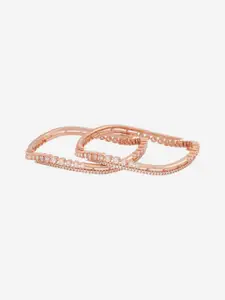 Kushal's Fashion Jewellery Set Of 2 Rose Gold-Plated Zircon-Studded Bangles