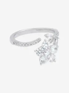 Kushal's Fashion Jewellery Rhodium-Plated CZ Stone Studded Finger Ring