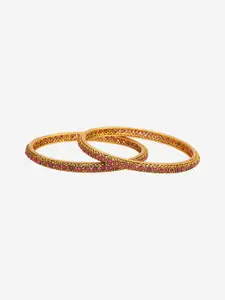 Kushal's Fashion Jewellery Set Of 2 Gold-Plated & Studded Bangles