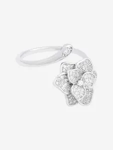 Kushal's Fashion Jewellery Rhodium-Plated CZ-Studded Adjustable Finger Ring