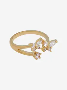 Kushal's Fashion Jewellery Gold-Plated CZ Stone-Studded Adjustable Finger Ring