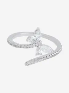 Kushal's Fashion Jewellery Rhodium-Plated CZ-Studded Finger Ring