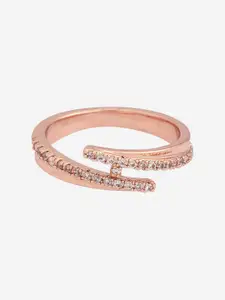 Kushal's Fashion Jewellery Rose Gold-Plated CZ -Studded Adjustable Finger Ring