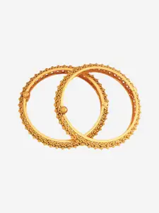 Kushal's Fashion Jewellery Set Of 2 Gold-Plated Antique Bangles