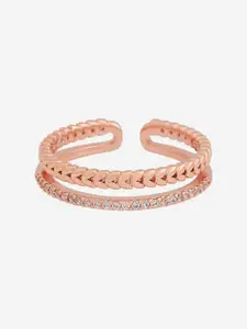 Kushal's Fashion Jewellery Rose Gold-Plated CZ-Studded Adjustable Finger Ring
