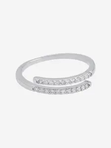 Kushal's Fashion Jewellery Rhodium-Plated CZ-Studded Adjustable Finger Ring