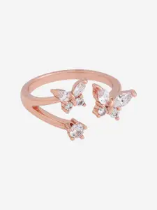 Kushal's Fashion Jewellery Rose Gold-Plated CZ-Studded Adjustable Finger Ring