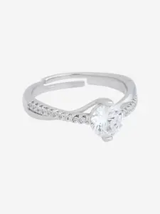 Kushal's Fashion Jewellery Rhodium-Plated CZ-Studded Adjustable Finger Ring