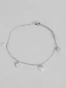Zavya Women Sterling Silver Cubic Zirconia Rhodium-Plated Charm Bracelet