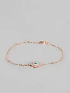 Zavya Women Sterling Silver Cubic Zirconia Rose Gold-Plated Link Bracelet