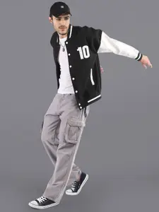 HRX by Hrithik Roshan Men Colourblocked Stand-Collar Oversized Varsity Jacket