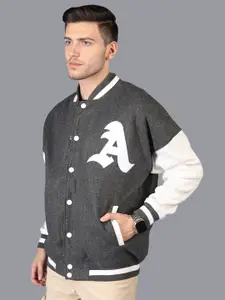 HRX by Hrithik Roshan Men Colourblocked Stand-Collar Oversized Varsity Jacket