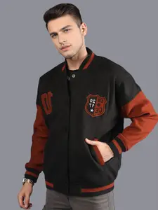 HRX by Hrithik Roshan Men Colourblocked Stand-Collar Oversized Varsity Jacket