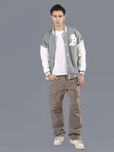 HRX by Hrithik Roshan Men Colourblocked Stand-Collar Oversized Varsity Jacket