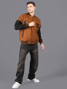 HRX by Hrithik Roshan Men Colourblocked Stand-Collar Oversized Varsity Jacket