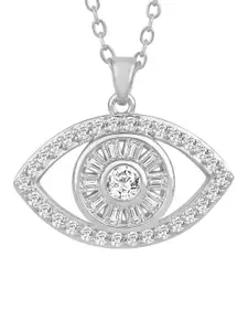 Peora Silver-Plated Cubic Zirconia Stone Studded Evil Eye Shape Pendant With Chain
