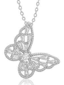 Peora Silver-Plated CZ-Studded Butterfly Shaped Pendant With Chain