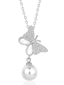 Peora Silver-Plated CZ-Studded Pendant With Chain