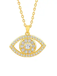 Peora Gold-Plated CZ-Studded Eye Shape Pendant With Chain