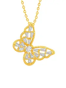 Peora Gold-Plated Cubic Zirconia Studded Butterfly Shaped Pendant With Chain