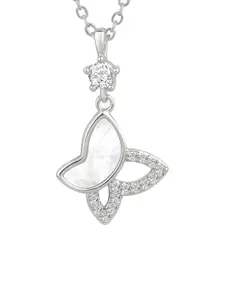 Peora Silver-Plated CZ-Studded Butterfly Shaped Pendant With Chain