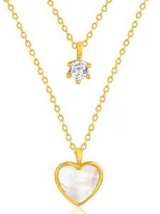 Peora Gold-Plated Crystal-Studded Two Layer Heart Shaped Pendant With Chain