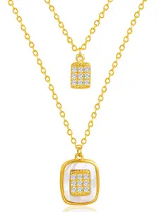 Peora Gold-Plated CZ-Studded Two Layered Pendant With Chain