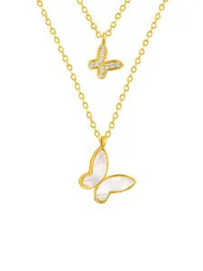 Peora Gold-Plated CZ-Studded Pendant With Chain