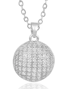 Peora Silver-Plated Cubic Zirconia Stone Studded Round Shaped Pendant With Chain