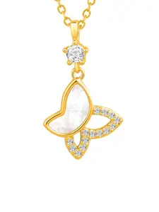 Peora Gold-Plated CZ-Studded Pendant With Chain