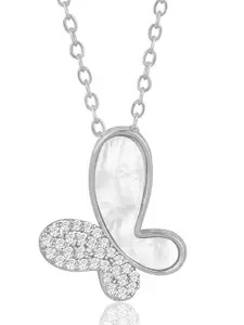 Peora Silver-Plated CZ-Studded Pendant With Chain
