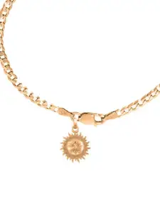 AKSHAT SAPPHIRE Men Sterling Silver Gold-Plated Charm Bracelet With Surya Symbol Pendant