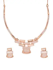 Anouk Women Rose Gold Plated American Diamond Studded Contemporary Necklace Set