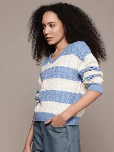 The Roadster Lifestyle Co.  Cable Knit Colourblocked Pullover