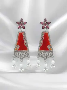 Yinara Silver Plated Artificial Stones And Beads Contemporary Drop Earrings