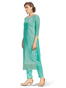 Maroosh Striped Embroidered Beads and Stones Cotton Unstitched Dress Material