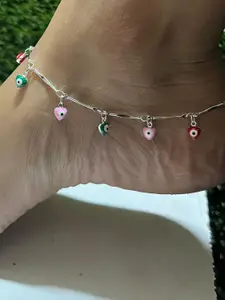 Palli Creation Set Of 2 Silver-Plated Stone Studded Anklets