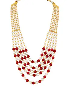 Peora Gold-Plated Pearls Beaded Five Layered Necklace