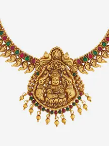 Kushal's Fashion Jewellery 92.5 Pure Silver Gold-Plated Temple Necklace