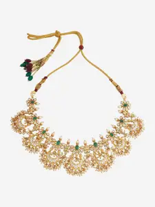 Kushal's Fashion Jewellery Embellished Bridal 92.5 Pure Silver Gold-Plated Temple Necklace
