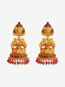 Kushal's Fashion Jewellery Embellished Bridal 92.5 Silver Gold-Plated Stone Dome Jhumkas