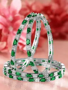 Rubans Set of 4 Rhodium-Plated Emerald Green & Cubic Zirconia Studded Bangles