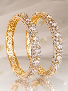Rubans Set of 2, 22K Gold-Plated Dual-Tone Cubic Zirconia Studded Handcrafted Bangles