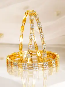 Rubans Set of 4, 22K Gold-Plated & Cubic Zirconia Studded Handcrafted Bangles