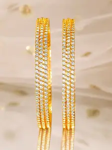 Rubans Set of 4, 22K Gold-Plated Cubic Zirconia Studded Bangles