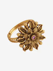 Kushal's Fashion Jewellery Gold-Plated Artificial Stone-Studded Adjustable Finger Ring