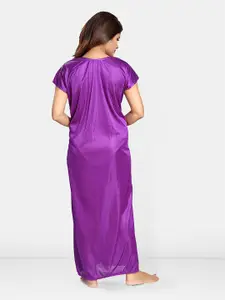 Be You Women Printed V-Neck Maxi Nightdress with Robe