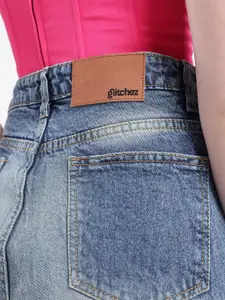 glitchez Women Frayed Straight Heavy Fade Jeans