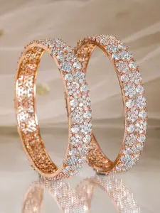 Rubans Set of 2 Rose Gold-Plated AAA Cubic Zirconia Studded Handcrafted Bangles