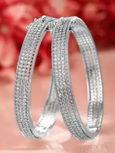 Rubans Set of 2 Rhodium-Plated AAA Cubic Zirconia Studded Handcrafted Openable Bangles